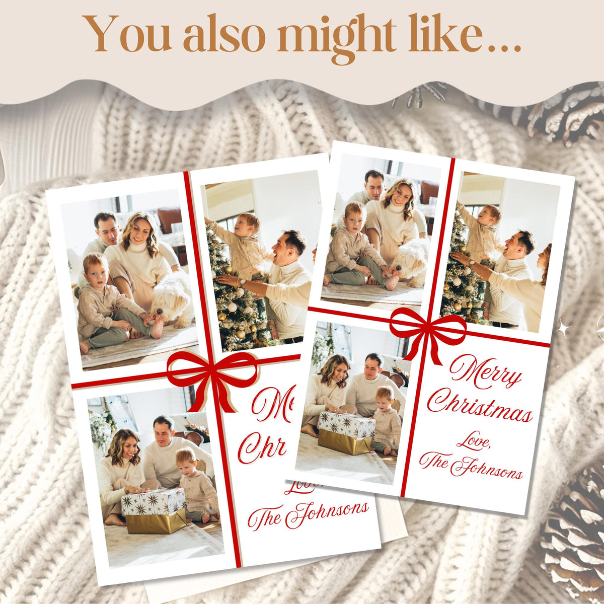 Editable Christmas Photo Card – Red Ribbon Canva Template | Digital ...