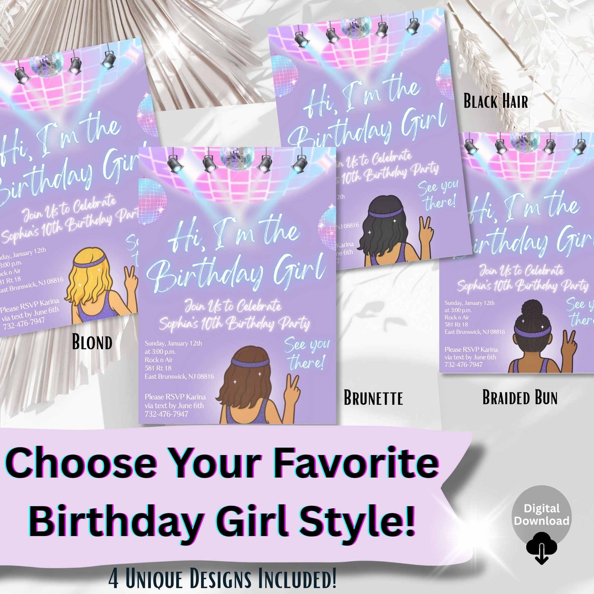Editable Disco Birthday Invitation – "Hi, I'm the Birthday Girl" Canva Template – Tween Party Invite with Customizable Character – Faith - Based Printable by Digital Kim Designs