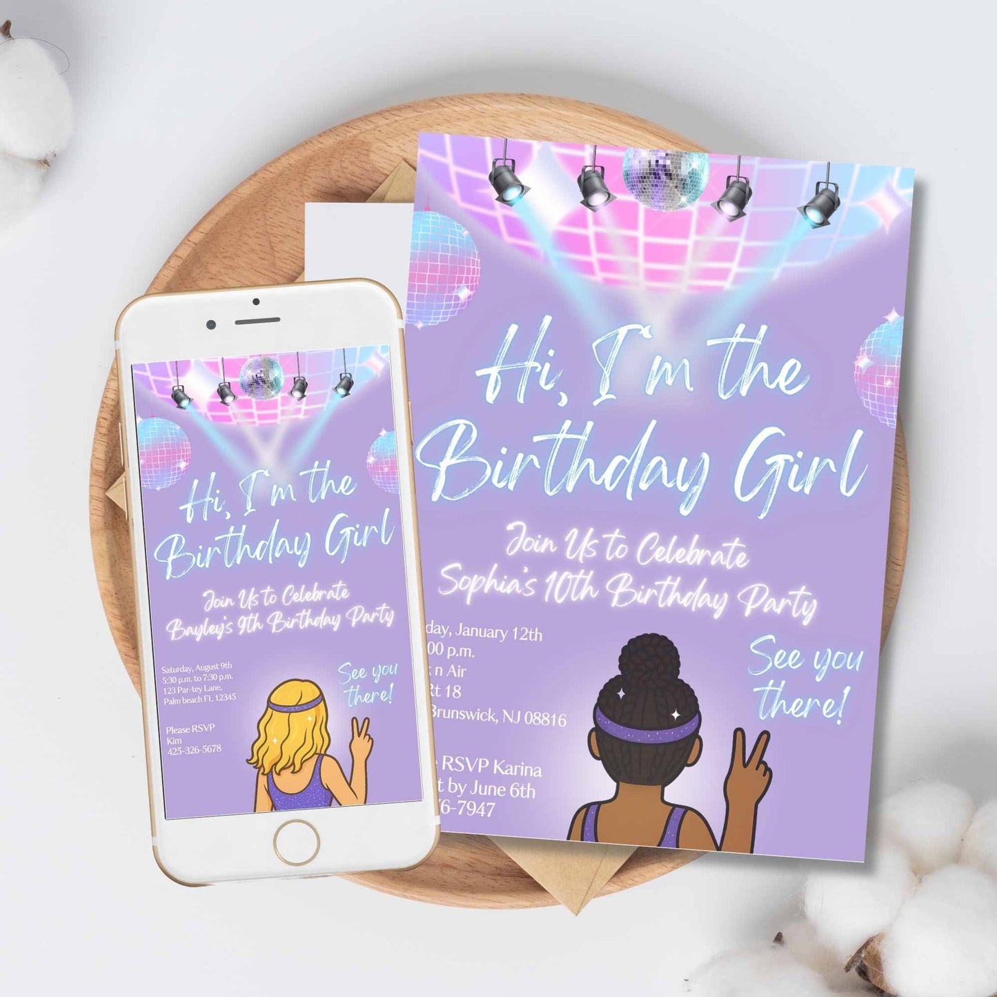 Editable Disco Birthday Invitation – "Hi, I'm the Birthday Girl" Canva Template – Tween Party Invite with Customizable Character – Faith - Based Printable by Digital Kim Designs