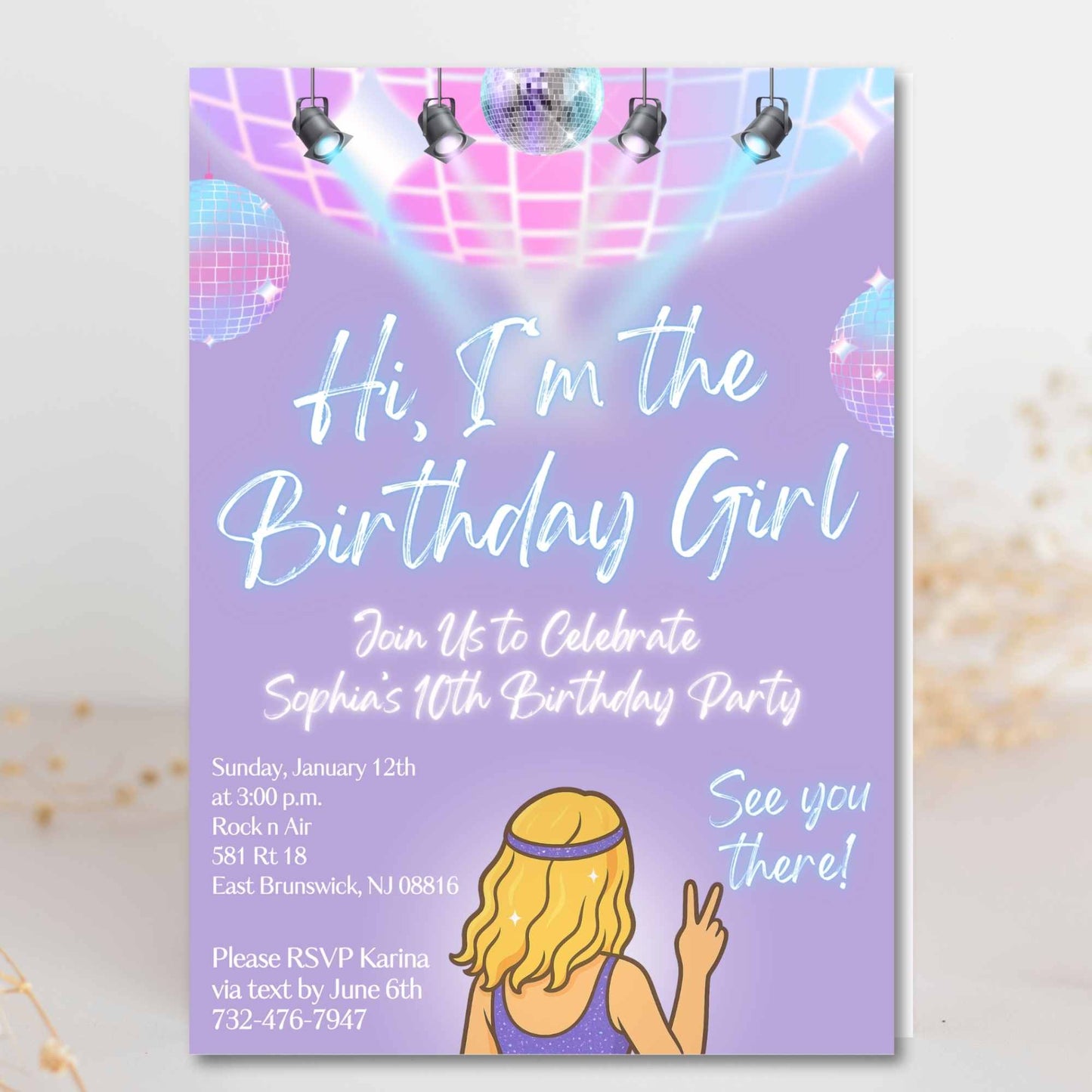 Editable Disco Birthday Invitation – "Hi, I'm the Birthday Girl" Canva Template – Tween Party Invite with Customizable Character – Faith - Based Printable by Digital Kim Designs