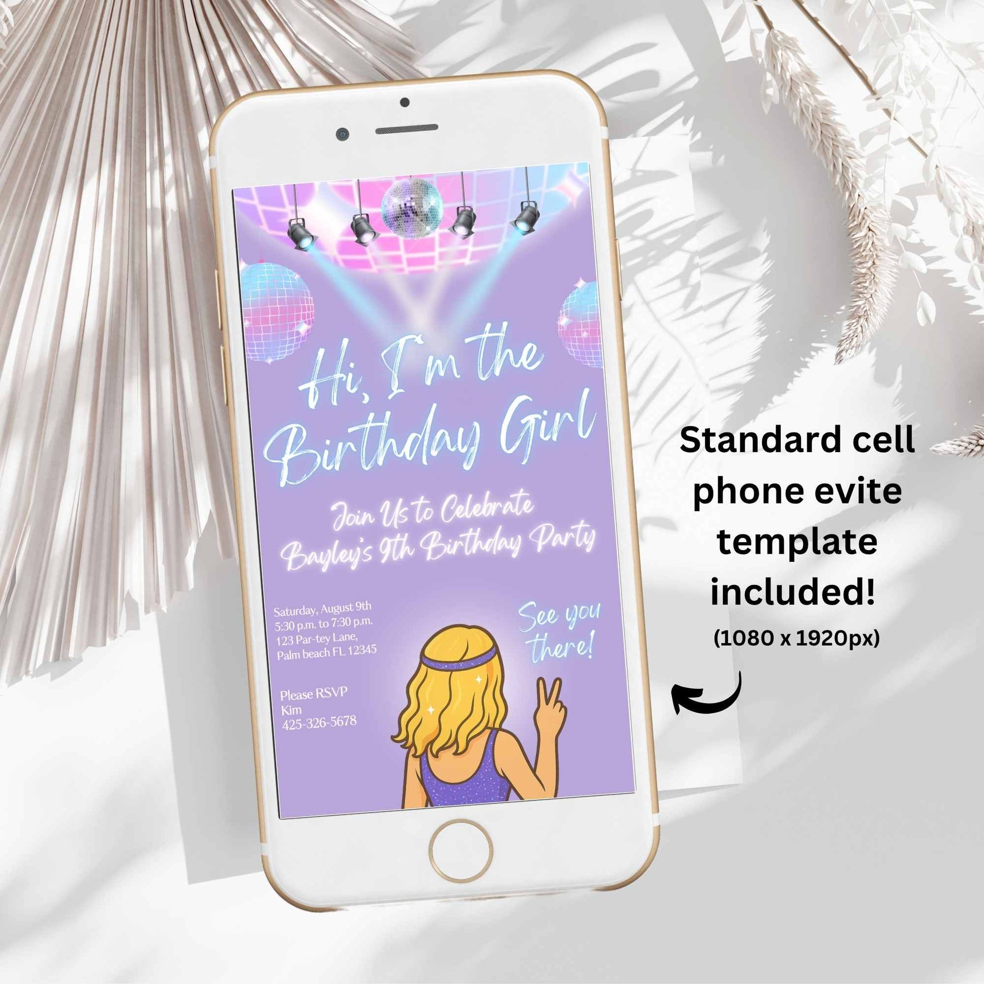 Editable Disco Birthday Invitation – "Hi, I'm the Birthday Girl" Canva Template – Tween Party Invite with Customizable Character – Faith - Based Printable by Digital Kim Designs