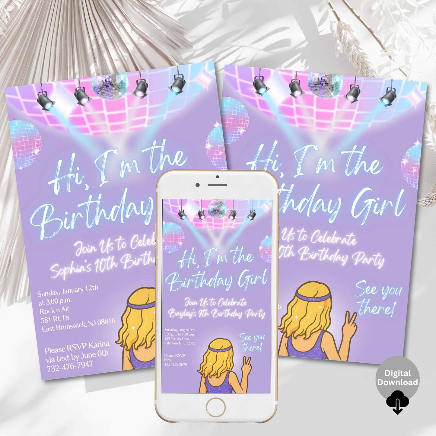 Editable Disco Birthday Invitation – "Hi, I'm the Birthday Girl" Canva Template – Tween Party Invite with Customizable Character – Faith - Based Printable by Digital Kim Designs