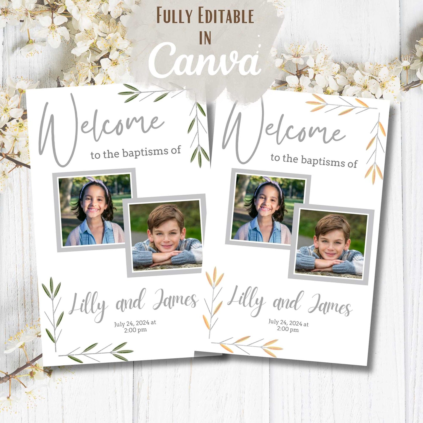 Editable Dual LDS Baptism Program Template | Foldable Printable for 2 Kids | Gender Neutral Canva Design | Instant Download – Faith - Based Printable by Digital Kim Designs