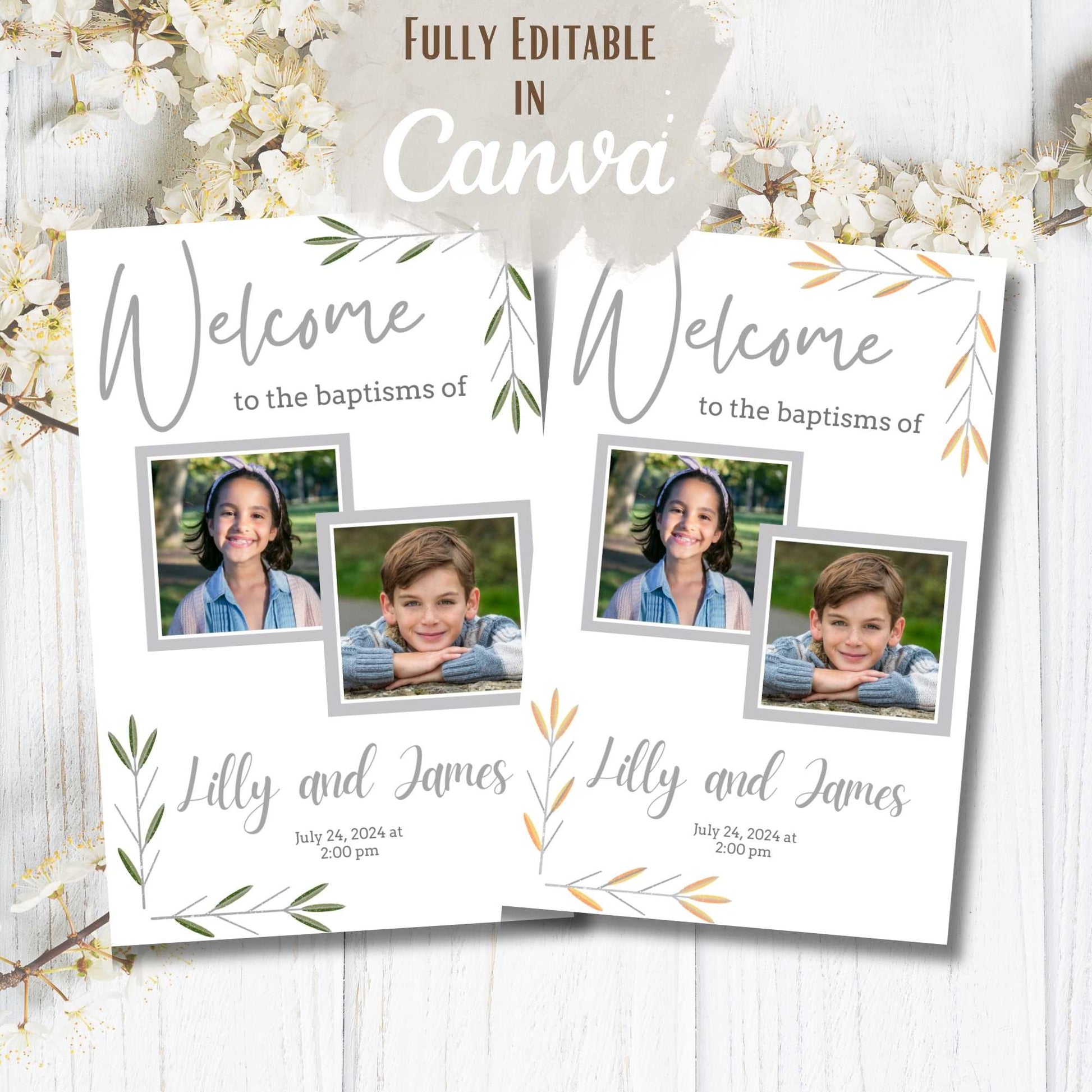 Editable Dual LDS Baptism Program Template | Foldable Printable for 2 Kids | Gender Neutral Canva Design | Instant Download – Faith - Based Printable by Digital Kim Designs