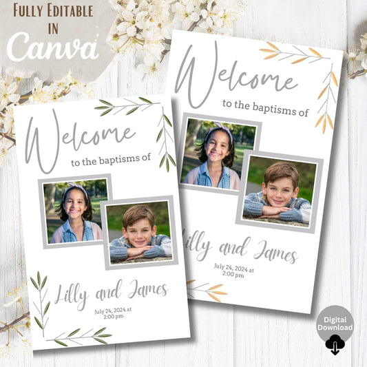 Editable Dual LDS Baptism Program Template | Foldable Printable for 2 Kids | Gender Neutral Canva Design | Instant Download – Faith - Based Printable by Digital Kim Designs