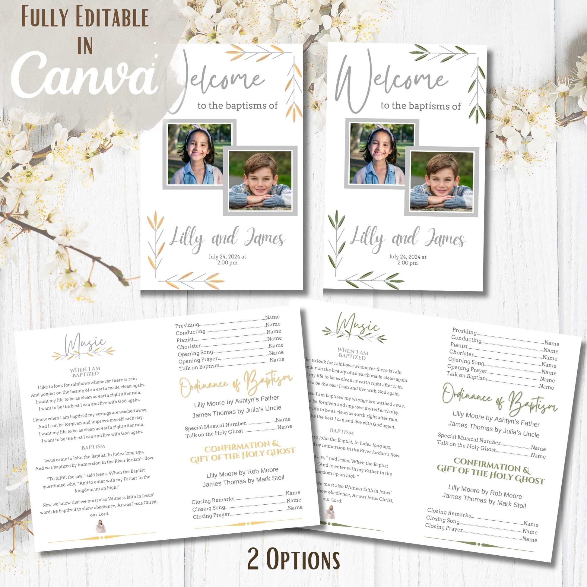 Editable Dual LDS Baptism Program Template | Foldable Printable for 2 Kids | Gender Neutral Canva Design | Instant Download – Faith - Based Printable by Digital Kim Designs