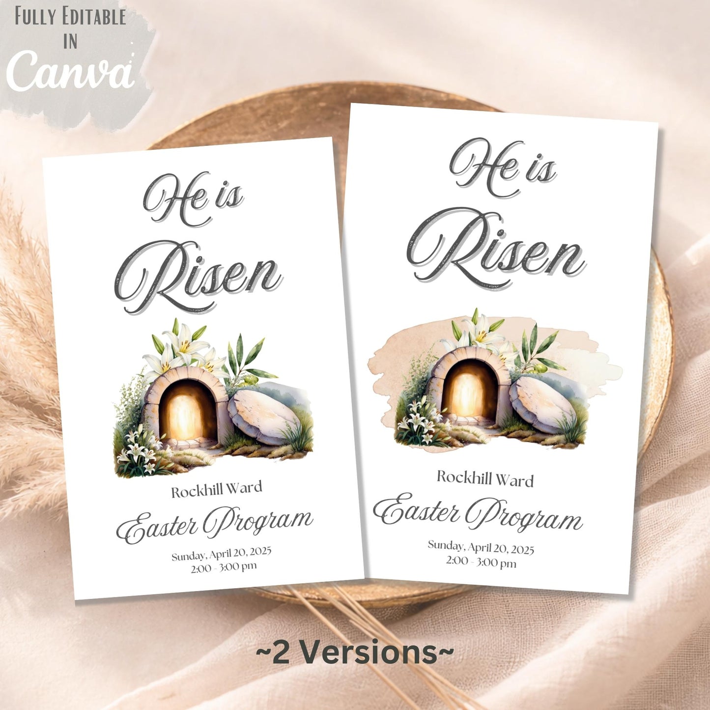 Editable Easter Church Program Template – He Is Risen (LDS Canva Download) – Digital Printable by Digital Kim Designs