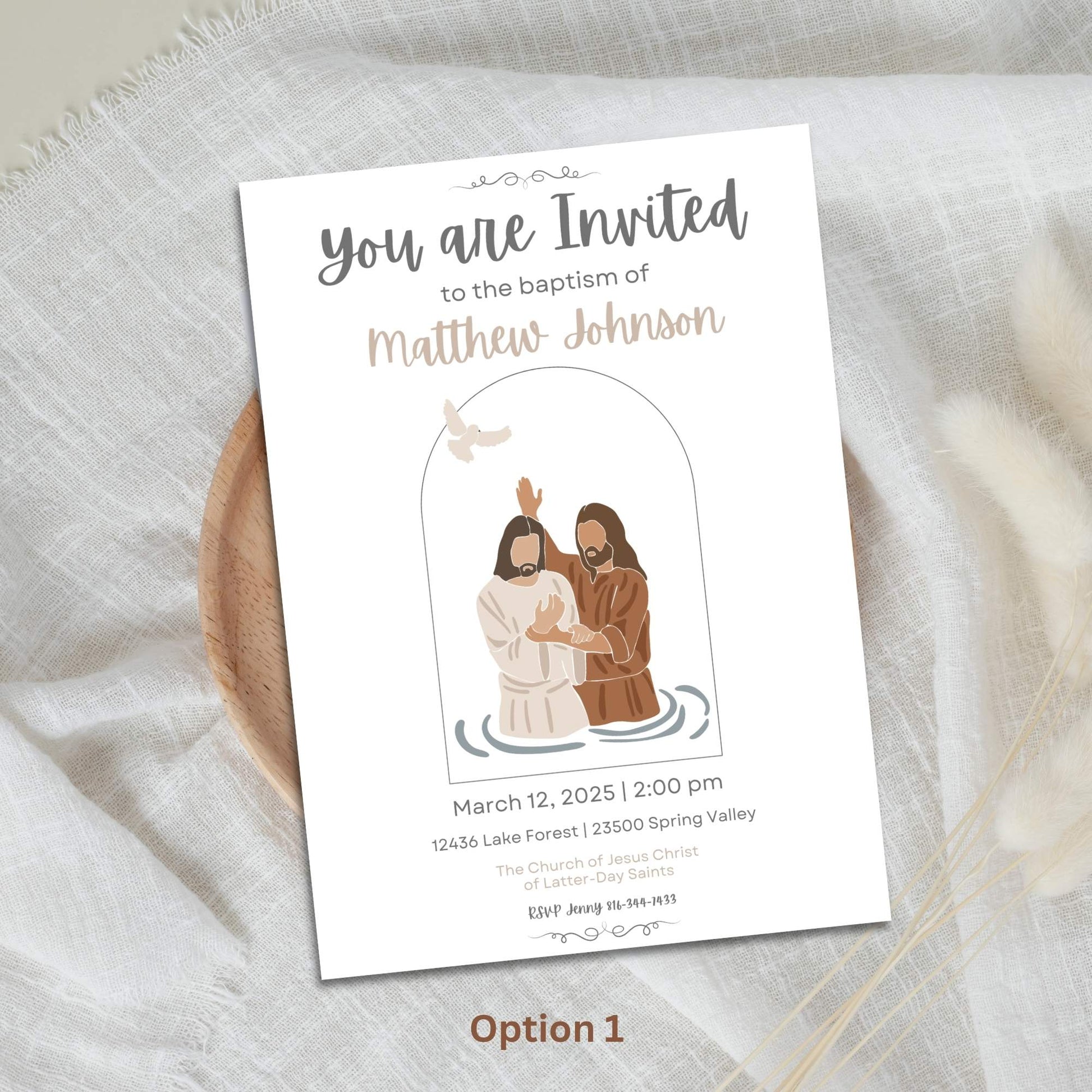 Editable LDS Baptism Invitation – Minimalist Canva Template | Baptism Illustration | Matching Program Available – Faith - Based Printable by Digital Kim Designs