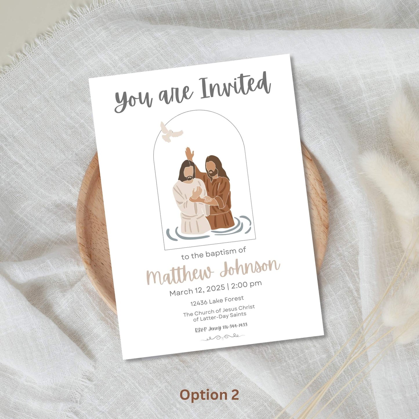 Editable LDS Baptism Invitation – Minimalist Canva Template | Baptism Illustration | Matching Program Available – Faith - Based Printable by Digital Kim Designs