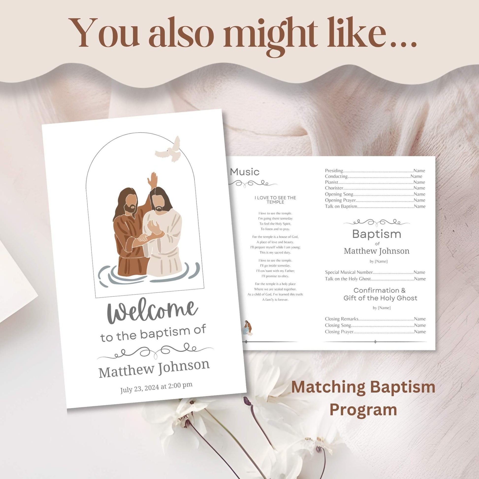 Editable LDS Baptism Invitation – Minimalist Canva Template | Baptism Illustration | Matching Program Available – Faith - Based Printable by Digital Kim Designs