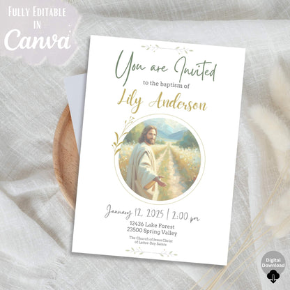 Editable LDS Baptism Invitation Template – Canva Printable | Girl or Boy | Instant Download – Faith - Based Printable by Digital Kim Designs