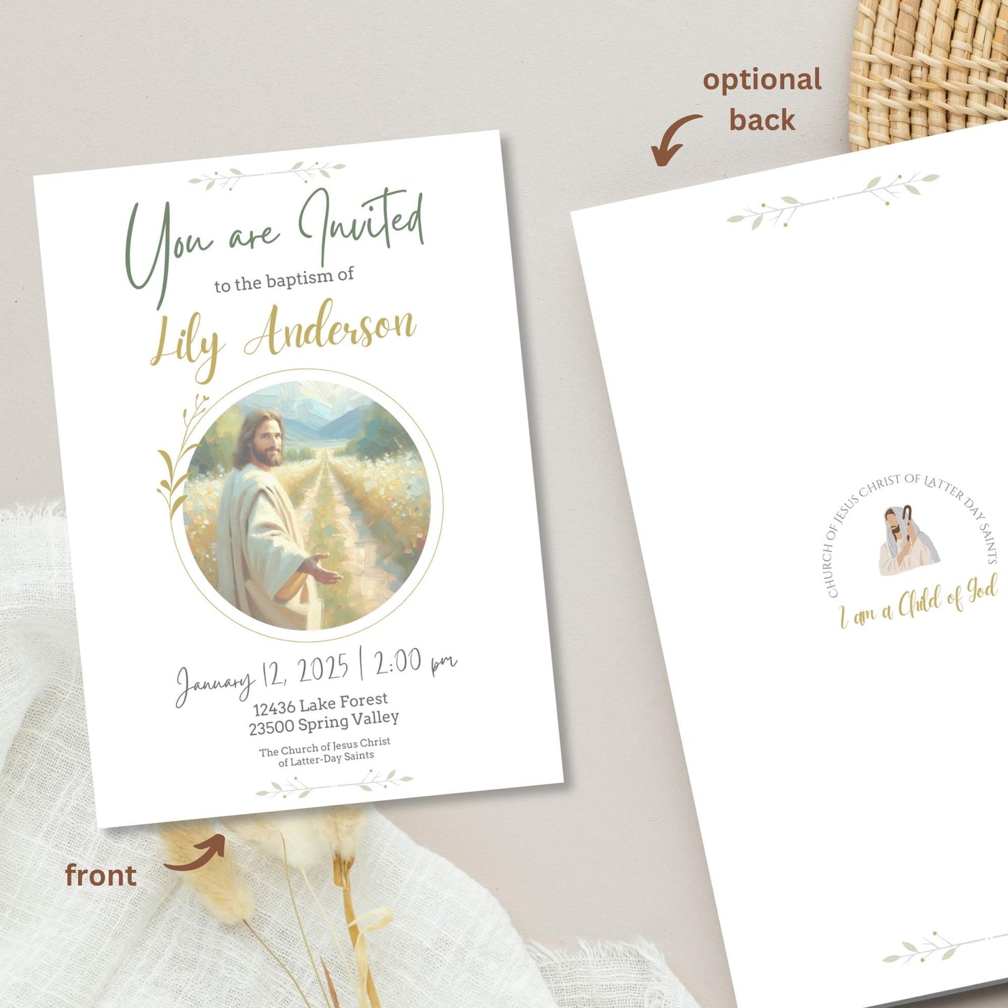 Editable LDS Baptism Invitation Template – Canva Printable | Girl or Boy | Instant Download – Faith - Based Printable by Digital Kim Designs