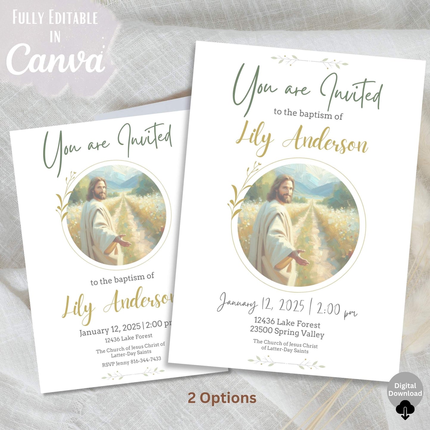 Editable LDS Baptism Invitation Template – Canva Printable | Girl or Boy | Instant Download – Faith - Based Printable by Digital Kim Designs