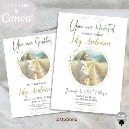 Editable LDS Baptism Invitation Template – Canva Printable | Girl or Boy | Instant Download – Faith - Based Printable by Digital Kim Designs