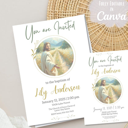 Editable LDS Baptism Invitation Template – Canva Printable | Girl or Boy | Instant Download – Faith - Based Printable by Digital Kim Designs
