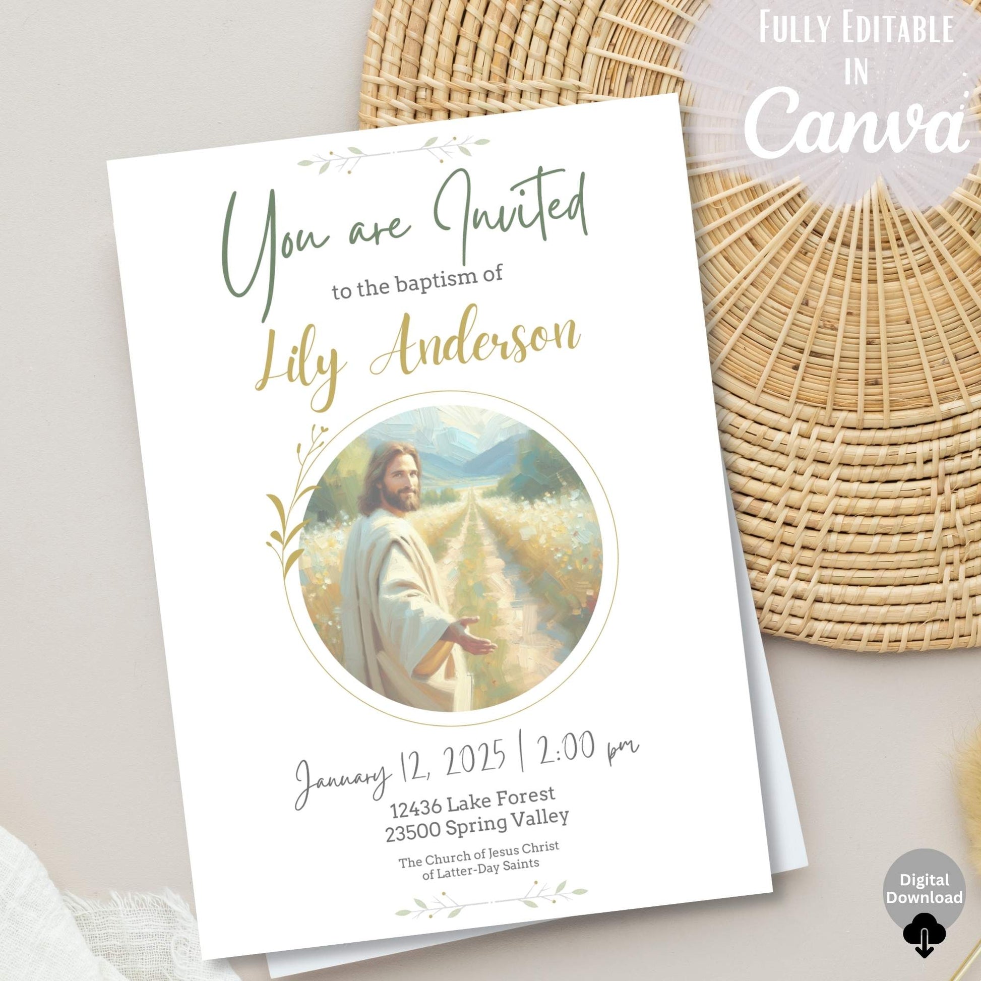 Editable LDS Baptism Invitation Template – Canva Printable | Girl or Boy | Instant Download – Faith - Based Printable by Digital Kim Designs
