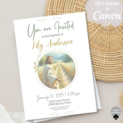 Editable LDS Baptism Invitation Template – Canva Printable | Girl or Boy | Instant Download – Faith - Based Printable by Digital Kim Designs