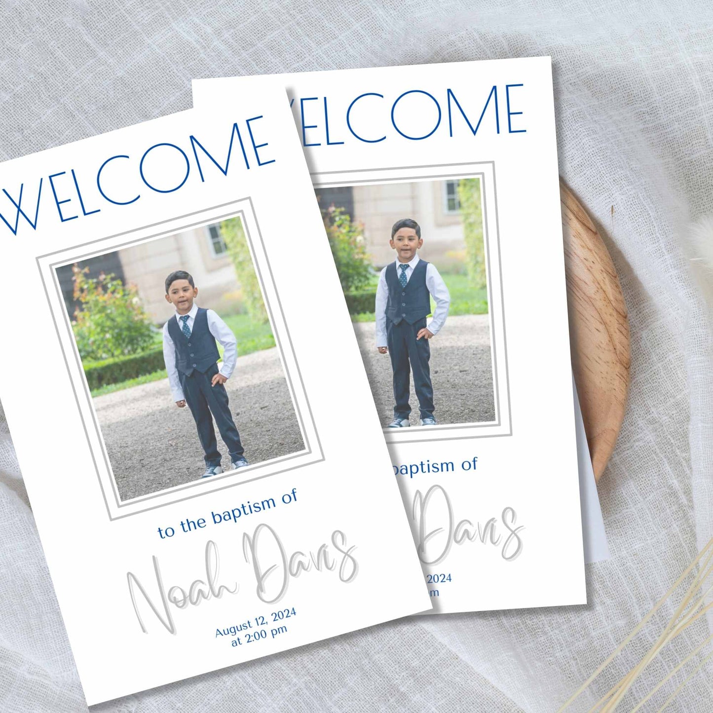 Editable LDS Baptism Program Template for Boys | Blue Foldable Canva Design | Digital Printable – Faith - Based Printable by Digital Kim Designs