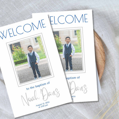Editable LDS Baptism Program Template for Boys | Blue Foldable Canva Design | Digital Printable – Faith - Based Printable by Digital Kim Designs