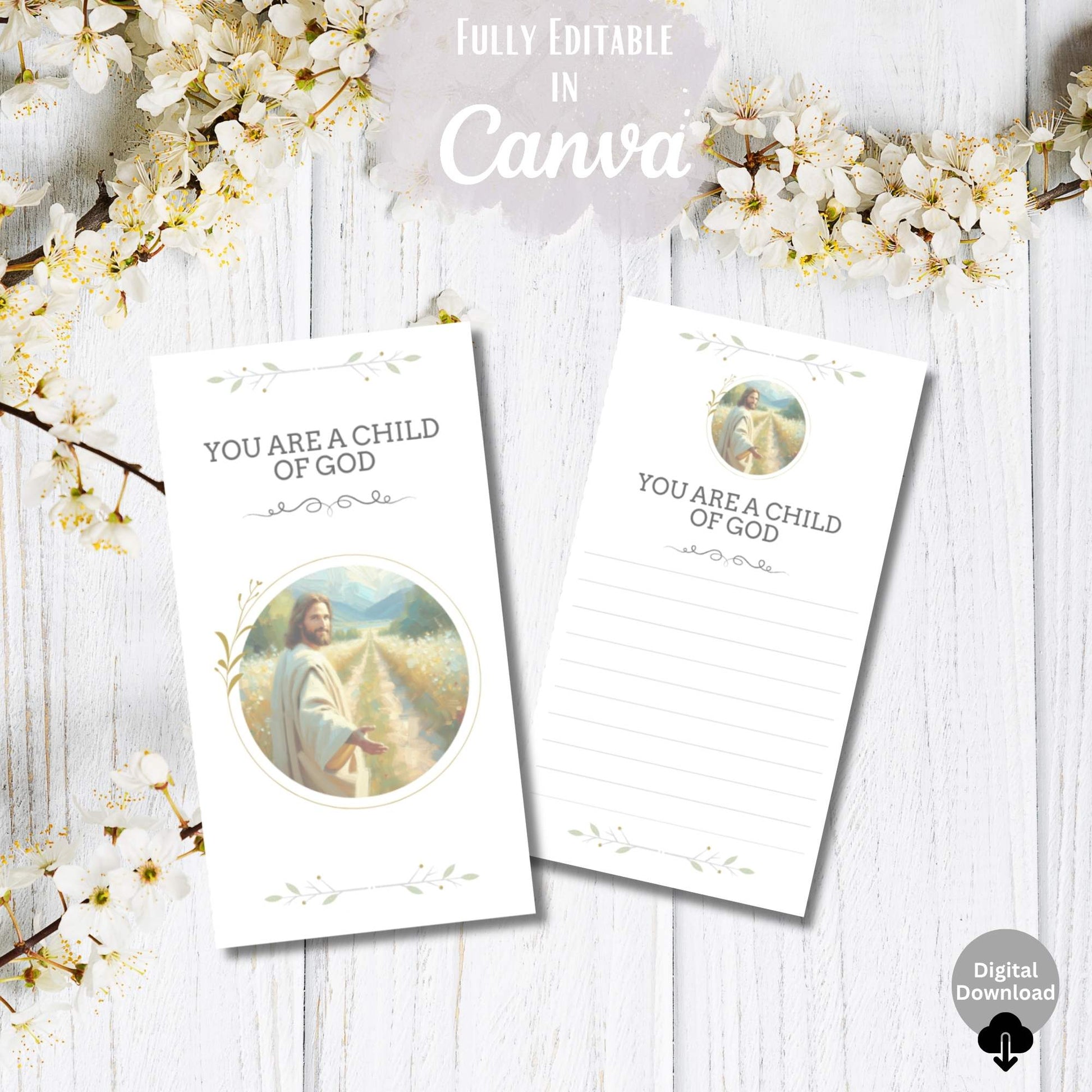 Editable LDS Baptism Sign & Note Cards – Neutral Jesus Design, Printable Canva Template – Faith - Based Printable by Digital Kim Designs