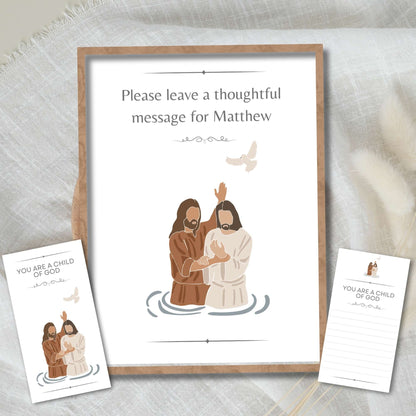 Editable LDS Baptism Sign & Note Cards – Printable Keepsake for Guests, Canva Template – Faith - Based Printable by Digital Kim Designs