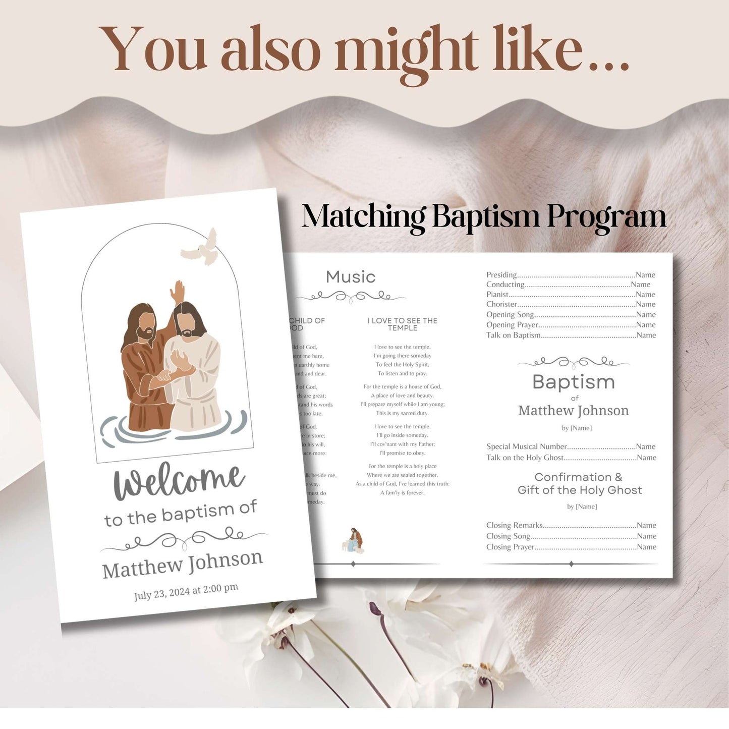 Editable LDS Baptism Sign & Note Cards – Printable Keepsake for Guests, Canva Template – Faith - Based Printable by Digital Kim Designs