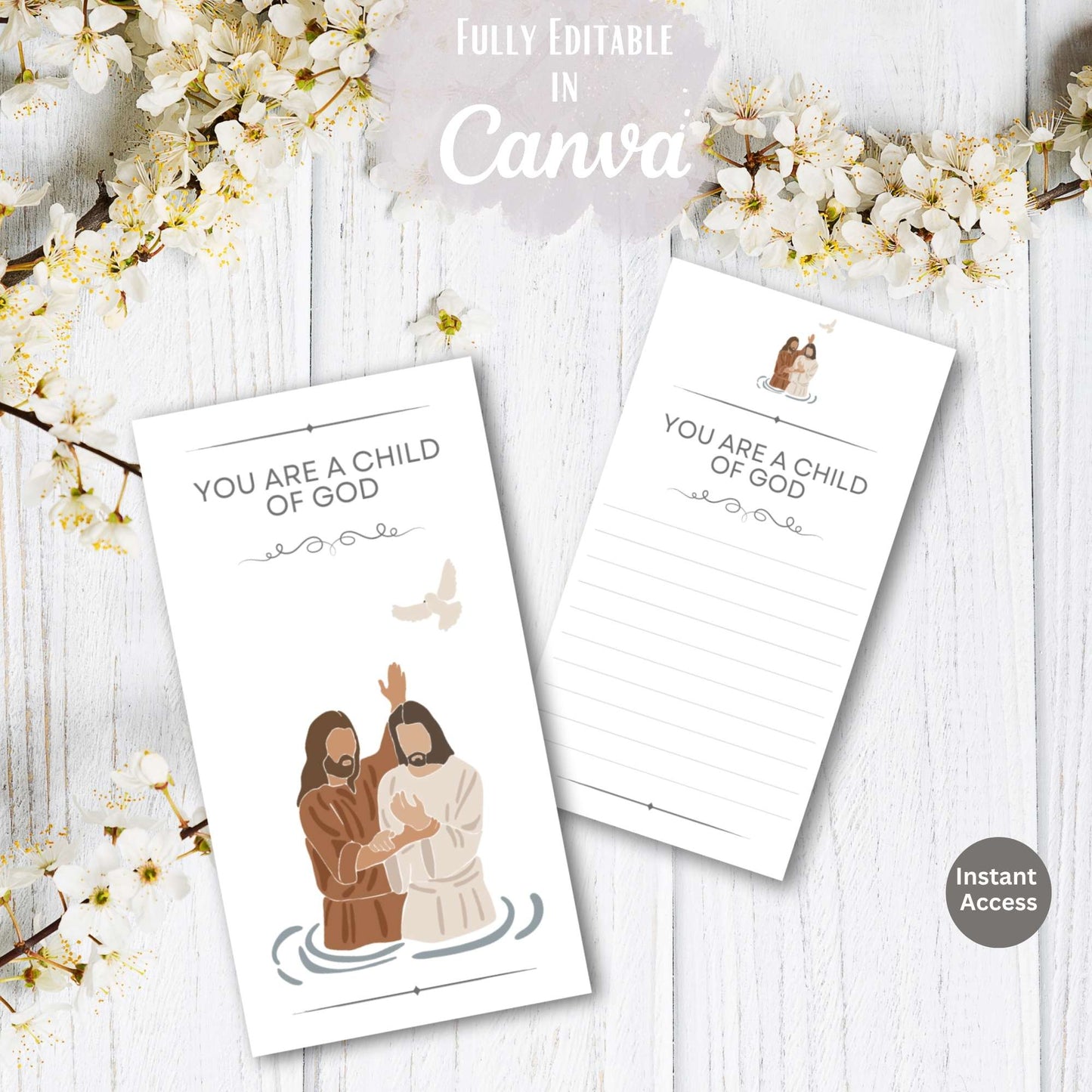 Editable LDS Baptism Sign & Note Cards – Printable Keepsake for Guests, Canva Template – Faith - Based Printable by Digital Kim Designs