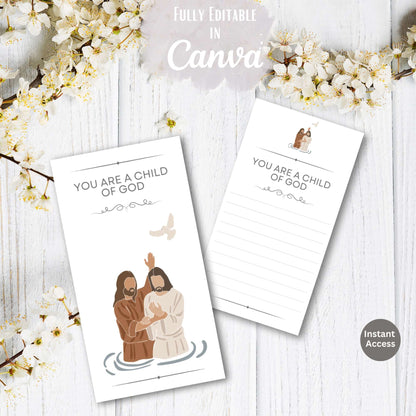 Editable LDS Baptism Sign & Note Cards – Printable Keepsake for Guests, Canva Template – Faith - Based Printable by Digital Kim Designs