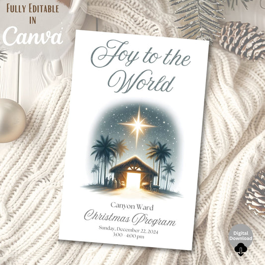Editable LDS Christmas Program Template – Joy to the World Canva Design | Sacrament Meeting Program (Digital Download) – Digital Printable by Digital Kim Designs