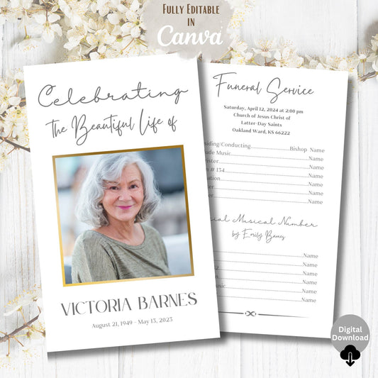 Editable LDS Funeral Program Template – Foldable Celebration of Life Canva Obituary Design – Faith - Based Printable by Digital Kim Designs