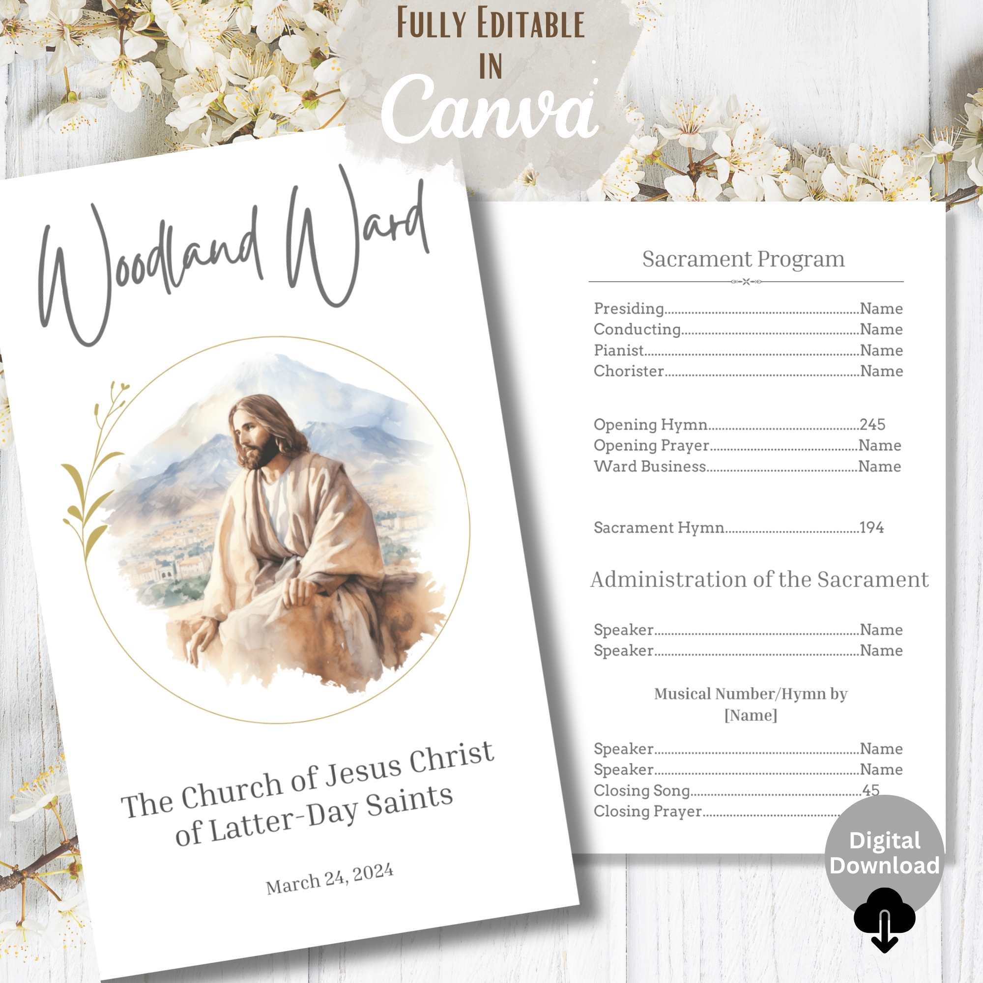 Editable LDS Sacrament Program Template Printable Canva Church