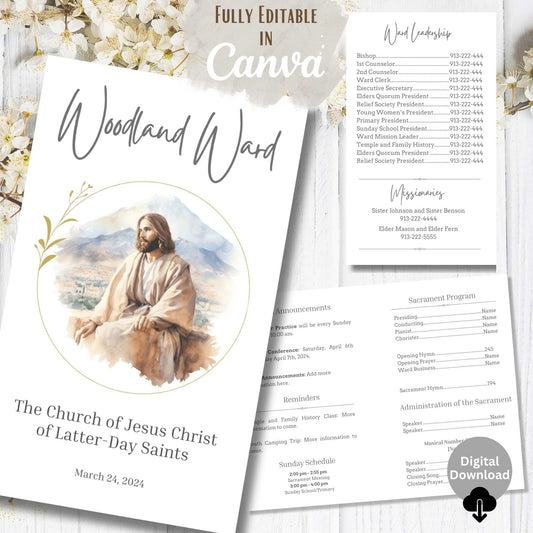Editable LDS Sacrament Program Template – Printable Canva Church Bulletin – Faith - Based Printable by Digital Kim Designs