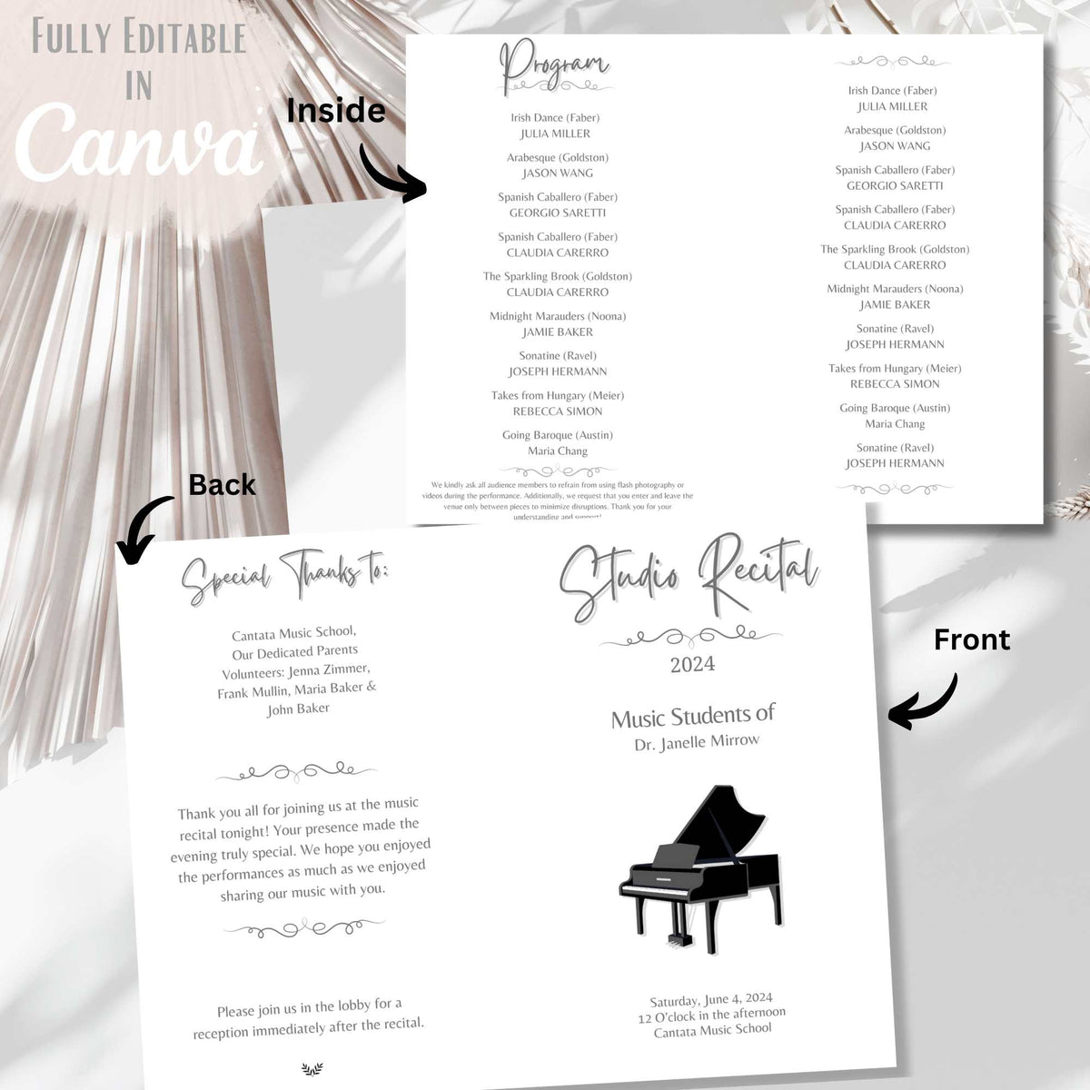 Music Instrument Recital Program Examples Editable Music Recital Program Template – Printable Piano Recital ...