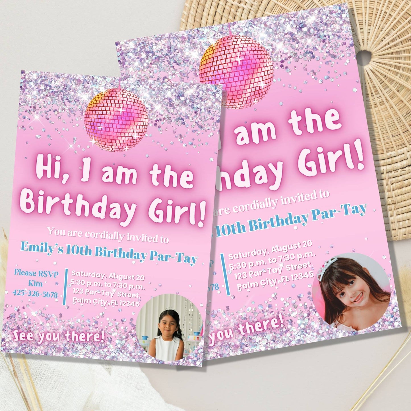 Editable Photo Birthday Invitation – “I Am the Birthday Girl” Canva Template | Pink Disco Theme for Girls – Faith - Based Printable by Digital Kim Designs