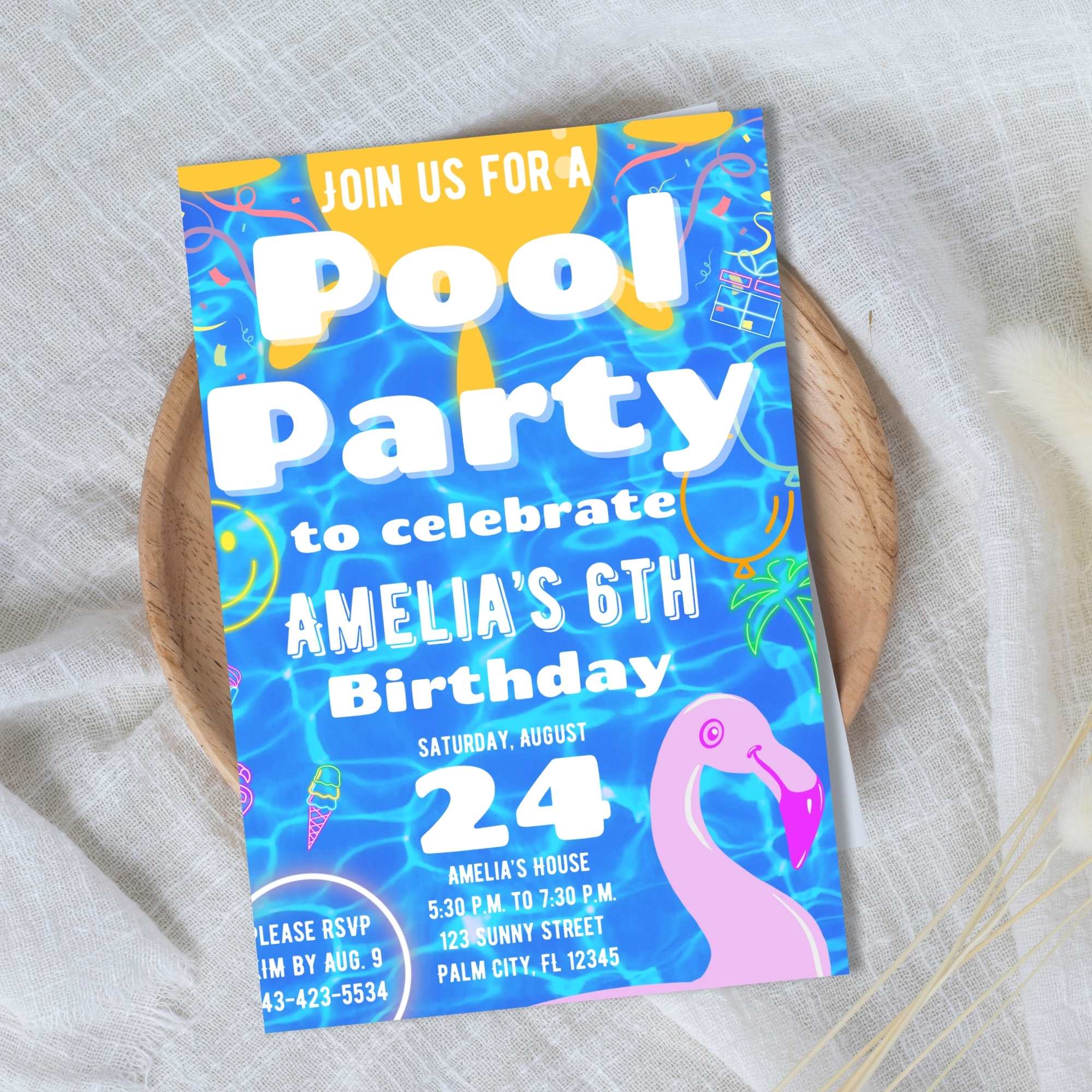 Editable Pool Party Birthday Invitation | Canva Template | Instant ...