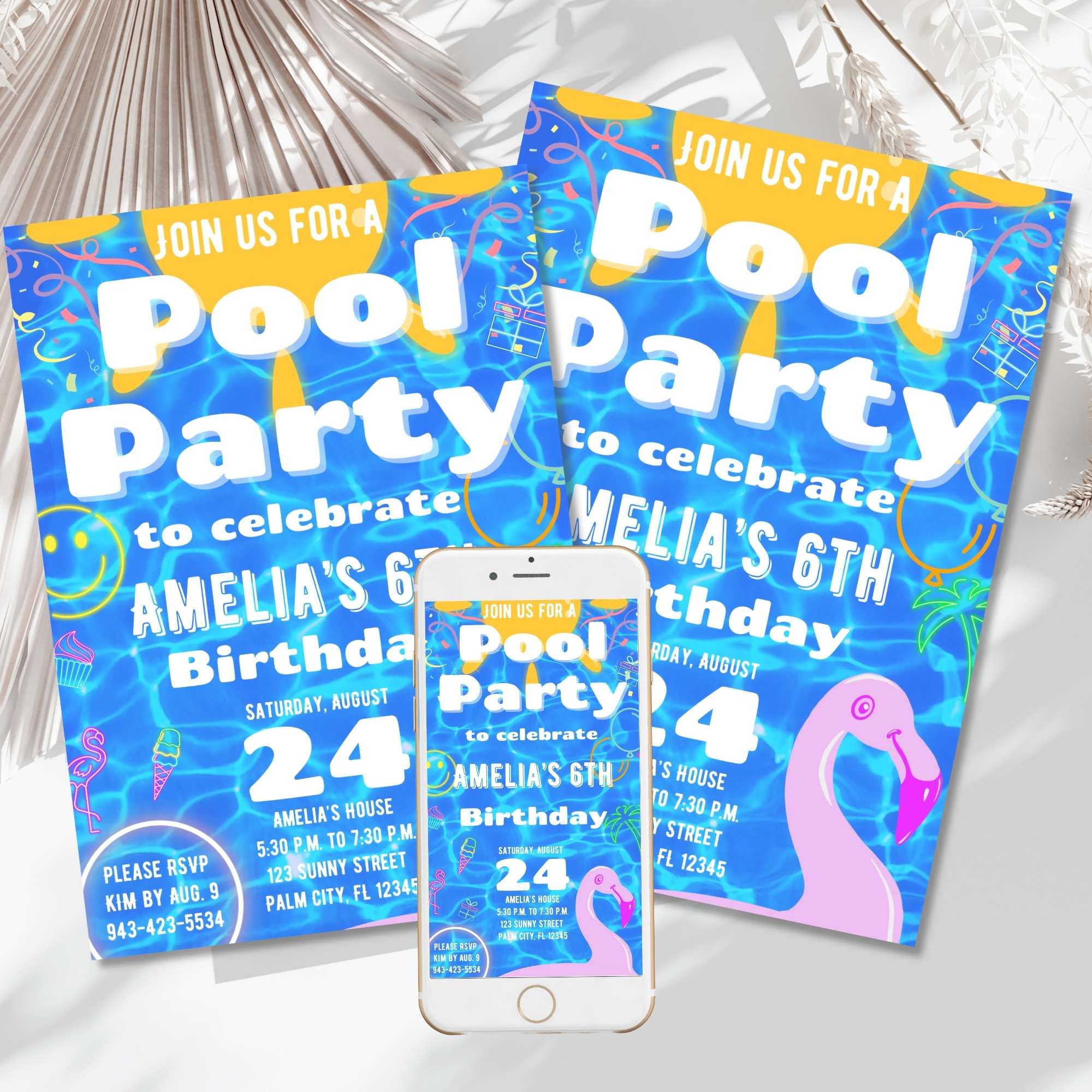Editable Pool Party Birthday Invitation | Canva Template | Instant ...
