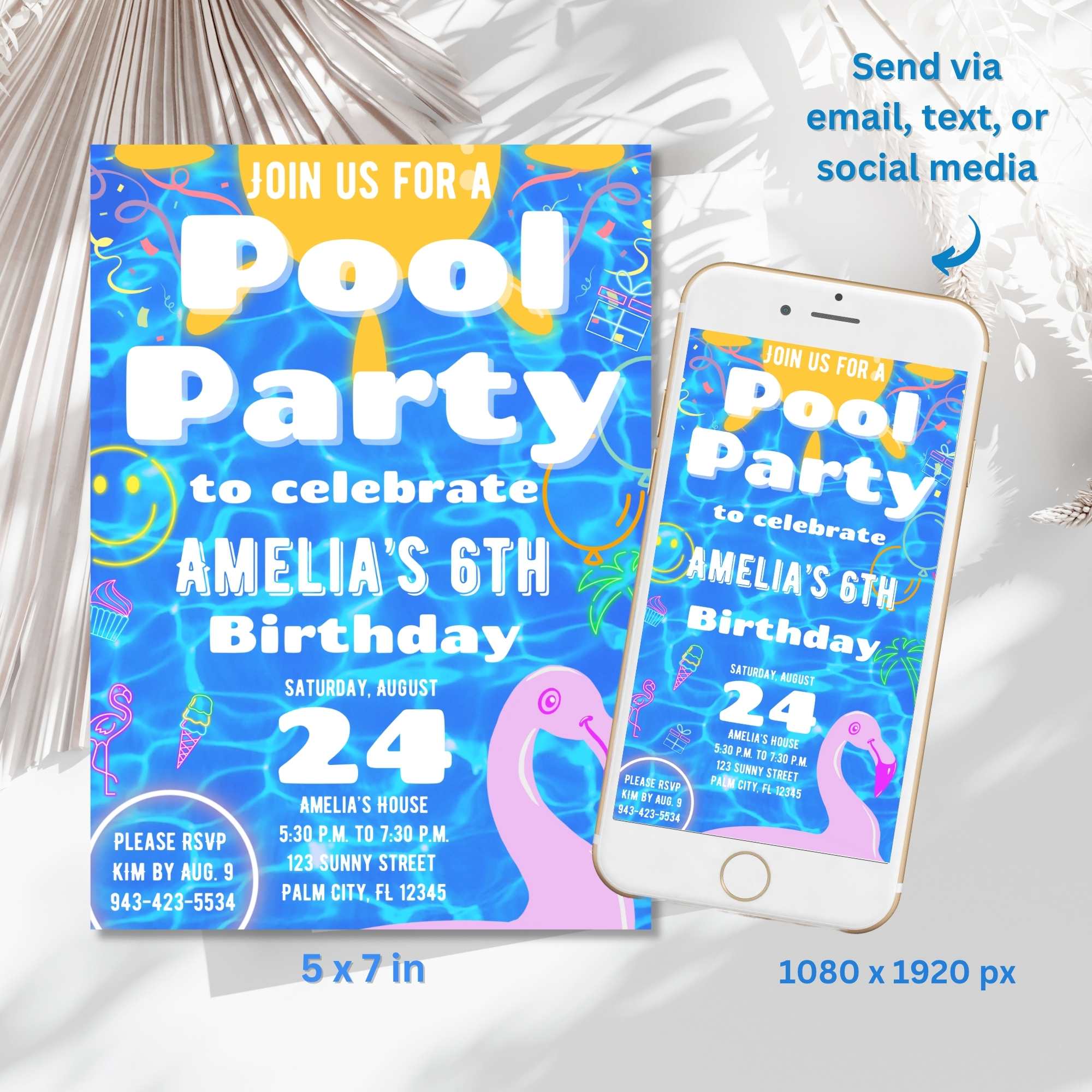Editable Pool Party Birthday Invitation | Canva Template | Instant ...