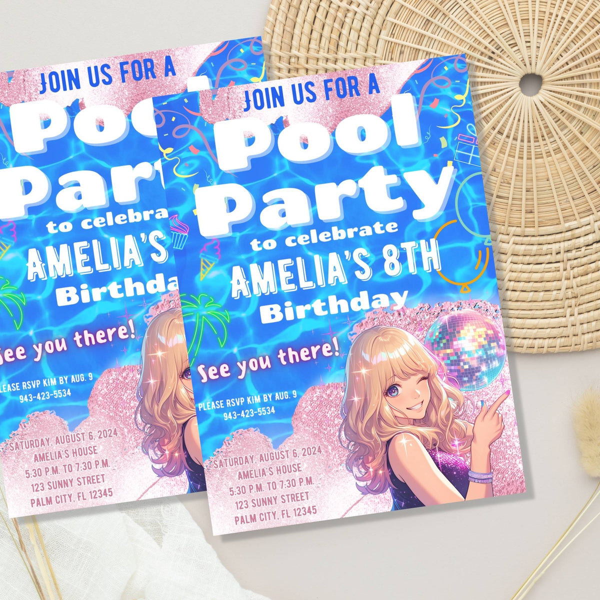 Editable Pool Party Birthday Invitation – Pop Star Canva Template for ...
