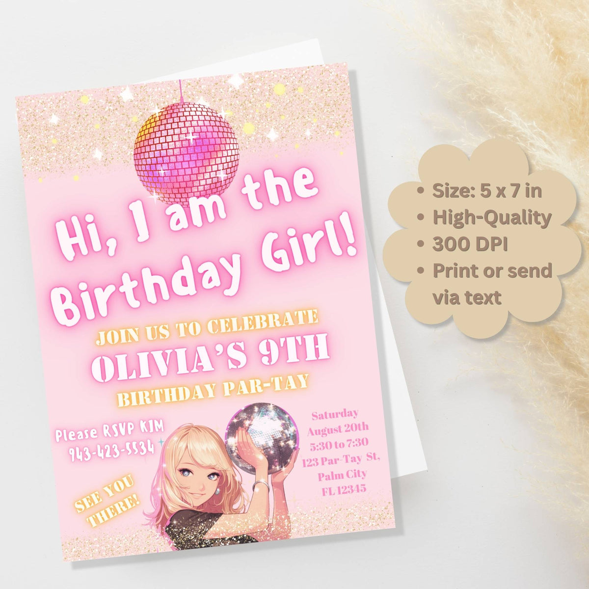 Editable Pop Star Birthday Invitation – “I Am the Birthday Girl” Canva ...