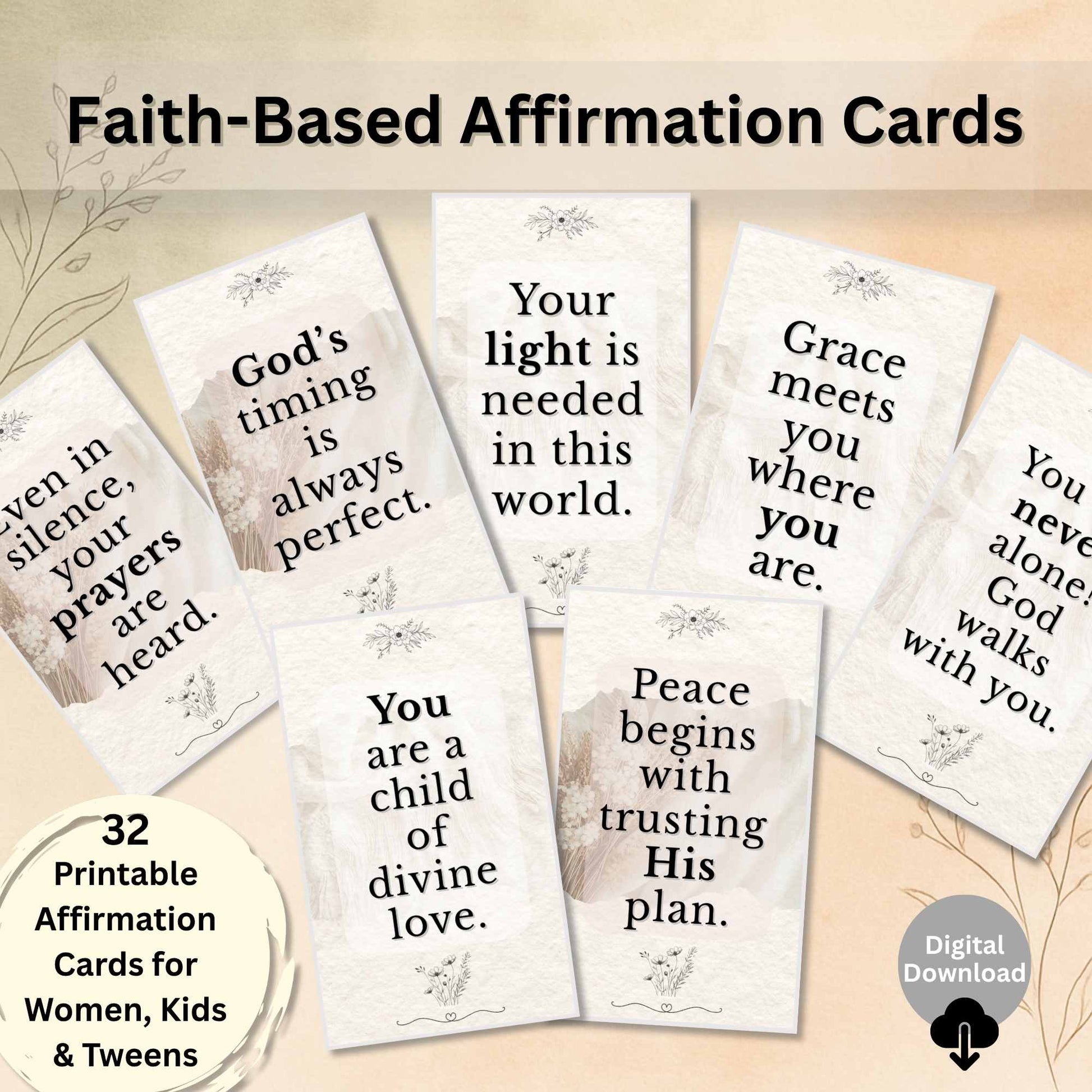 Faith - Based Affirmation Cards – 32 Printable Christian Quotes for Encouragement – Faith - Based Printable by Digital Kim Designs