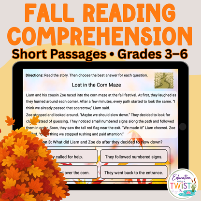 Fall Reading Comprehension Boom Cards | Grades 3–6