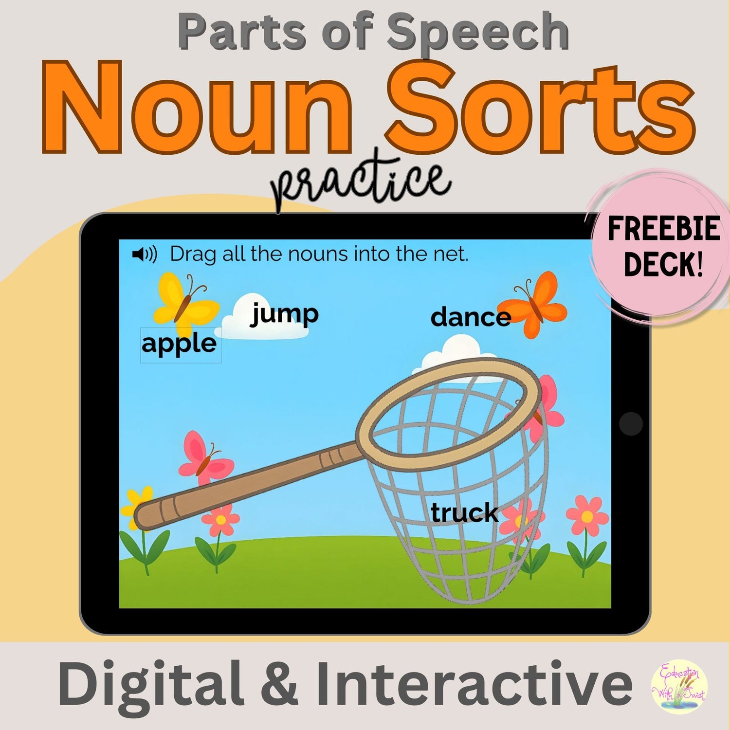 Free Noun Sorts Boom Deck™ | Parts of Speech Practice | Digital & Interactive – Digital Printable by Digital Kim Designs