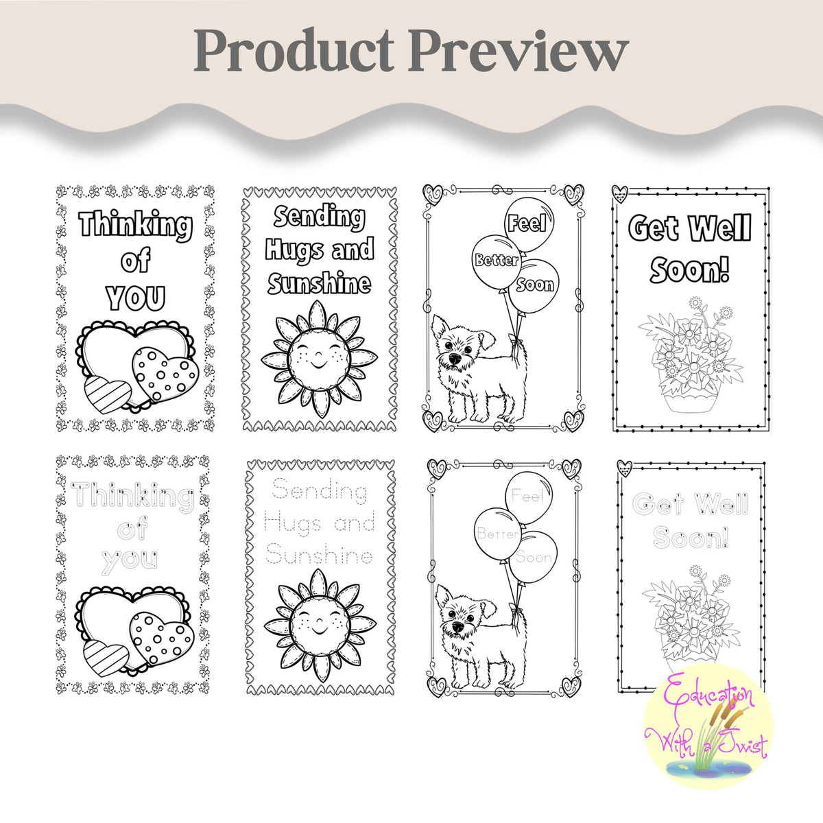 Get Well Coloring Cards | Foldable Cards | Letter Tracing | Writing Activity – Digital Printable by Digital Kim Designs