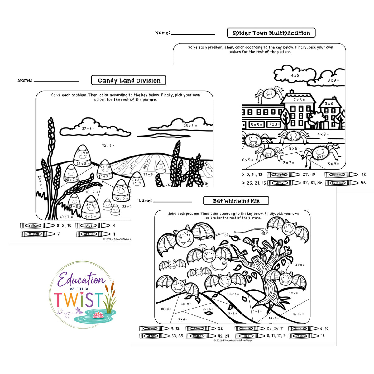 Halloween Math Coloring Sheets – Multiplication & Division | Grades 3–5