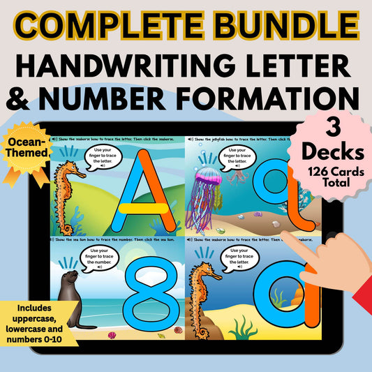Handwriting Letter & Number Formation Bundle | Ocean-Themed Boom™ Cards – Digital Printable by Digital Kim Designs