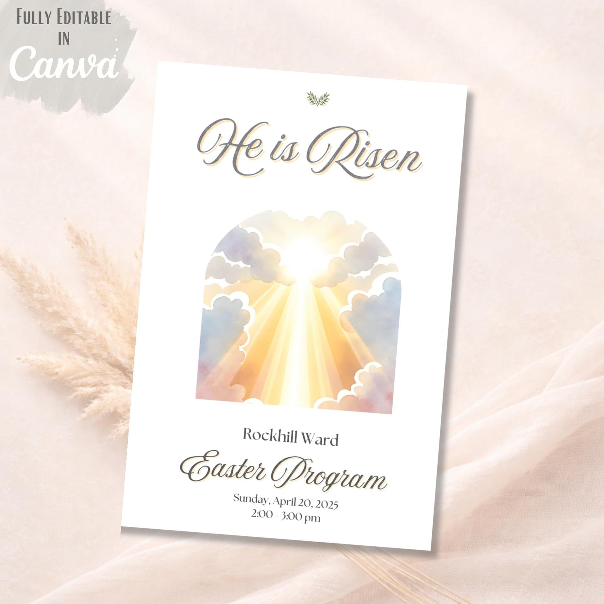 He Is Risen – Editable LDS Easter Sacrament Program Template (Canva Download) – Digital Printable by Digital Kim Designs