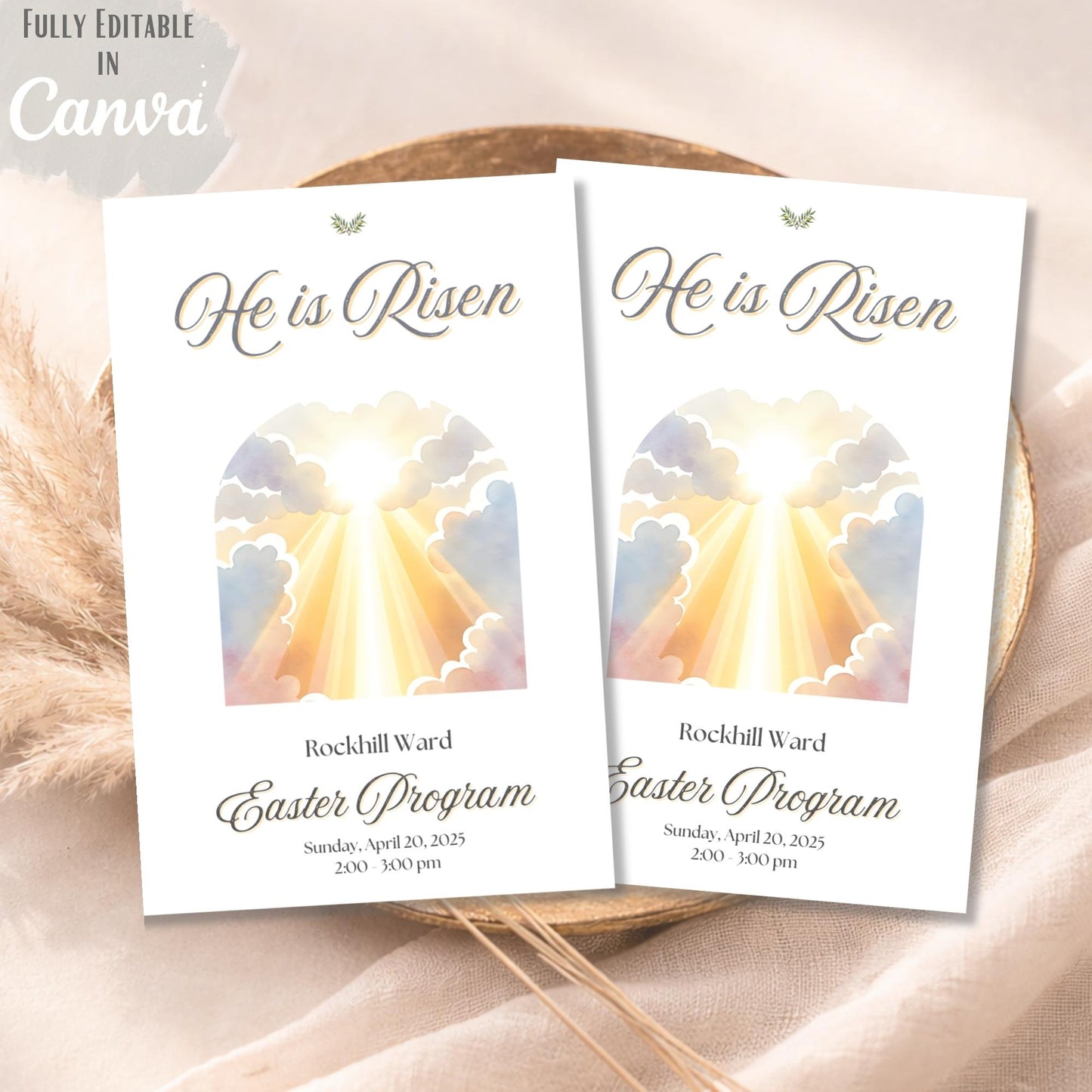 He Is Risen – Editable LDS Easter Sacrament Program Template (Canva Download) – Digital Printable by Digital Kim Designs