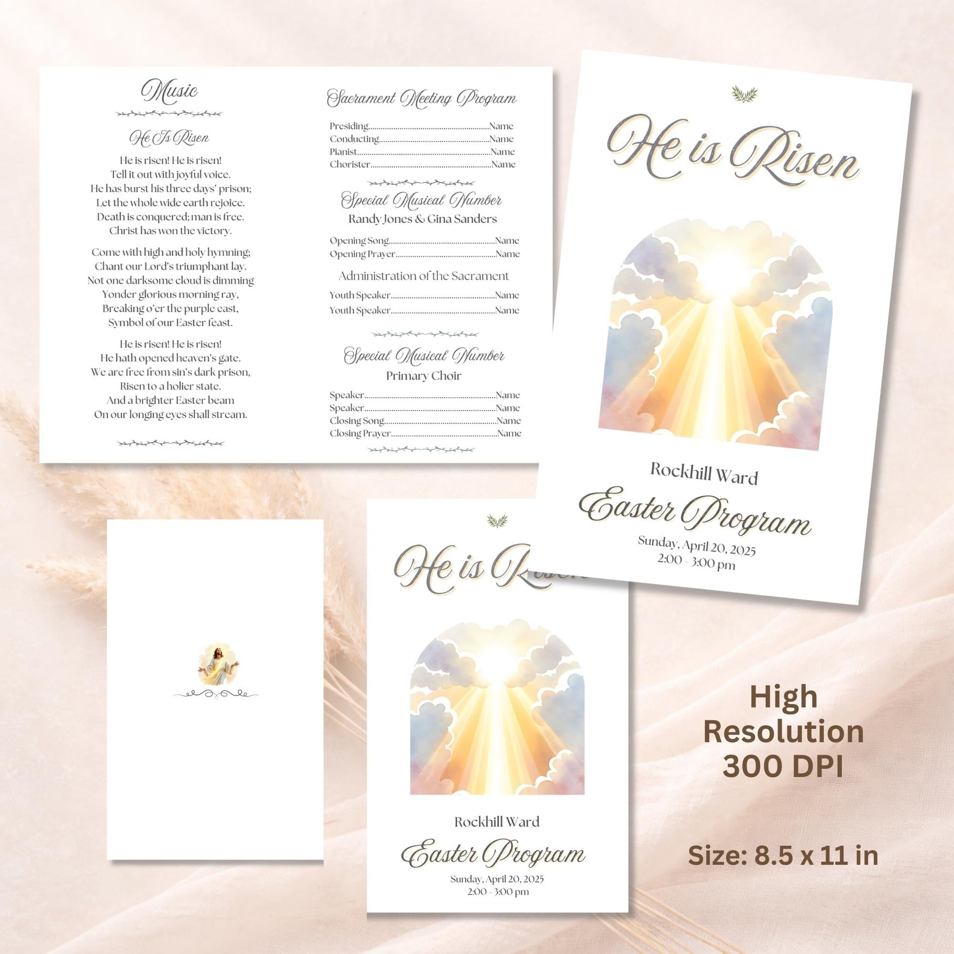 He Is Risen – Editable LDS Easter Sacrament Program Template (Canva Download) – Digital Printable by Digital Kim Designs