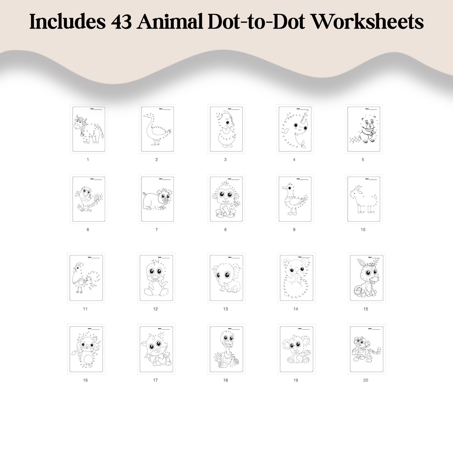 Animal Dot-to-Dot Activity Book | 43 Printable Connect-the-Dots Worksheets | PreK–2