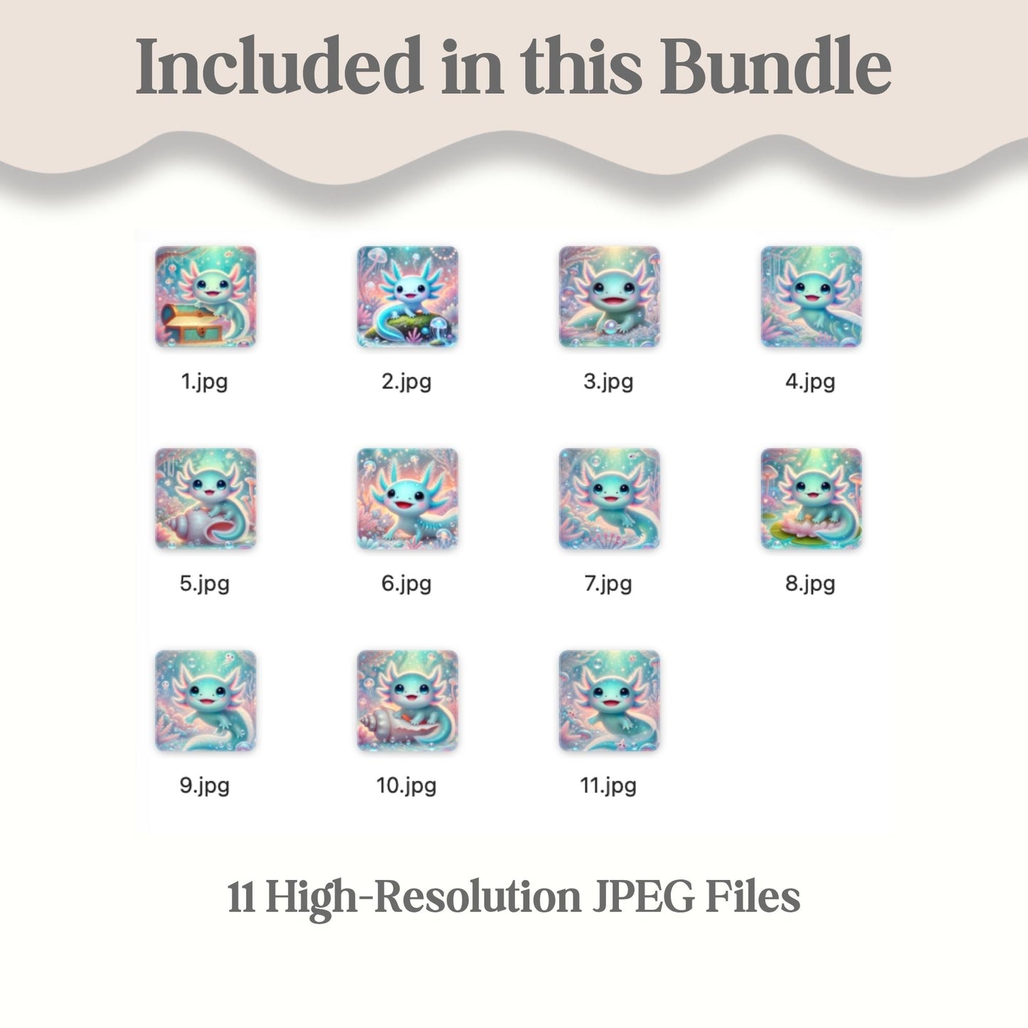 Kawaii Axolotl Watercolor Art Set | 11 Ocean Illustrations – Digital Printable by Digital Kim Designs